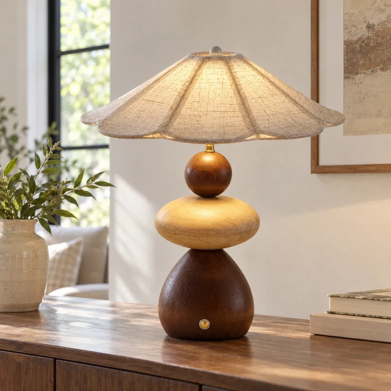 Caius Wood Lamp - Two-tone Wood / Natural Fabric - complete item